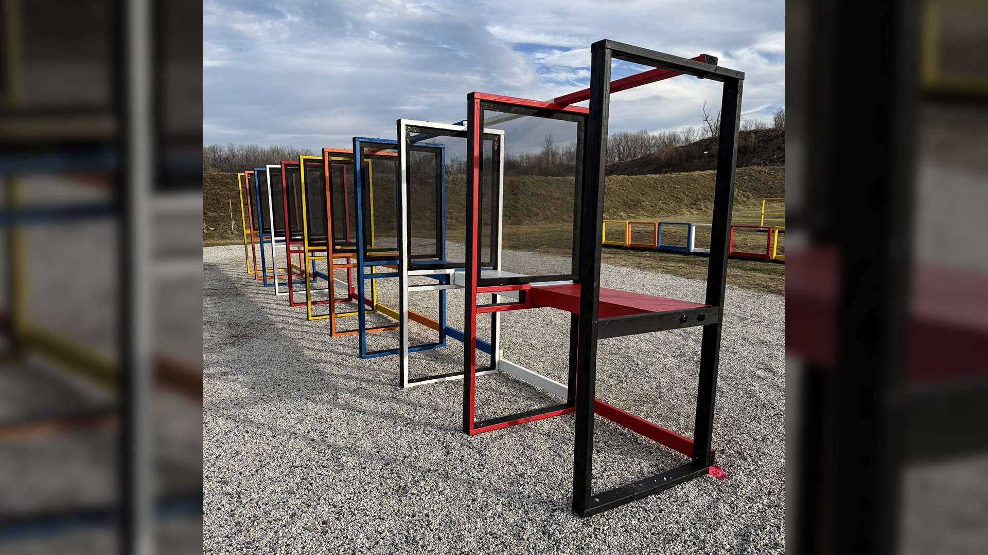 Metal Madness Easy Up portable shooting house and VST target frames at Red Brush Rifle Range Newburgh Indiana