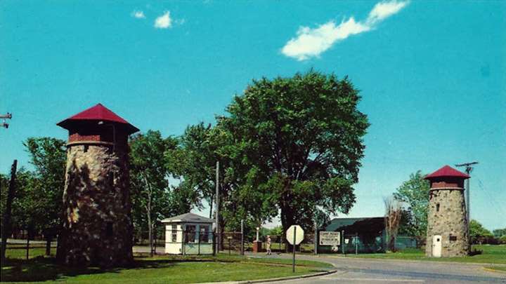 The iconic Camp Perry entrance towers circa 1950.