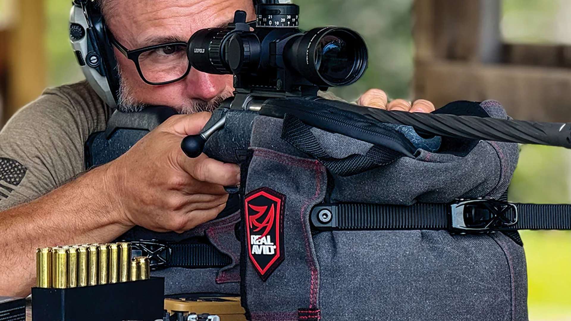 Real Avid Ratchet Rest Front Rest Large shooting bag with internal foam disc core and poly bead fill for benchrest and long-range precision rifle support