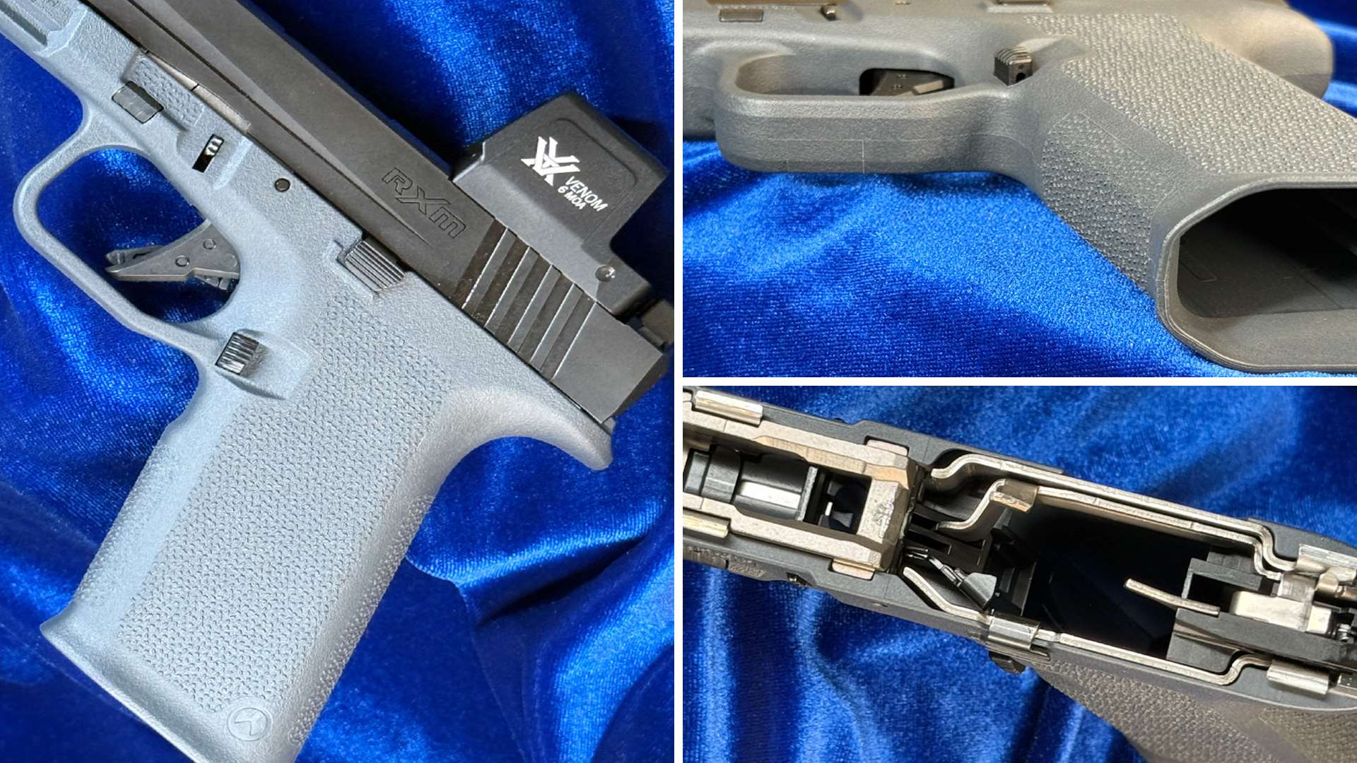 Ruger RXM handgun with different views including fire control unit and grip