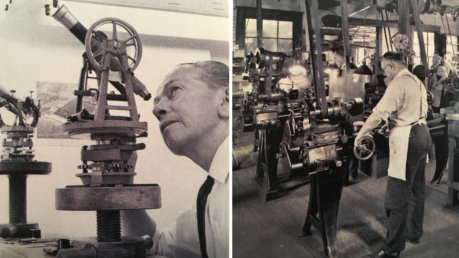 Leupold&#x27;s Harry Dufehr (left) and precision machines (right)