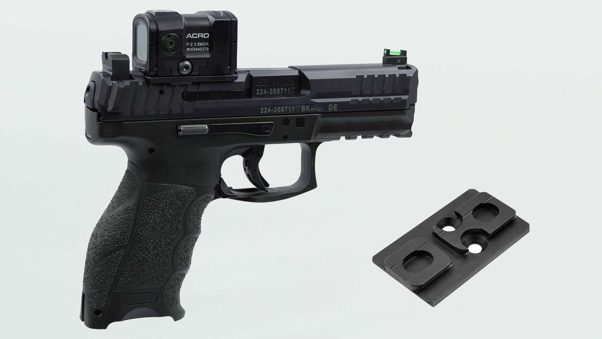 Aimpoint ACRO on HK VP9 handgun with XS Sights optic plate