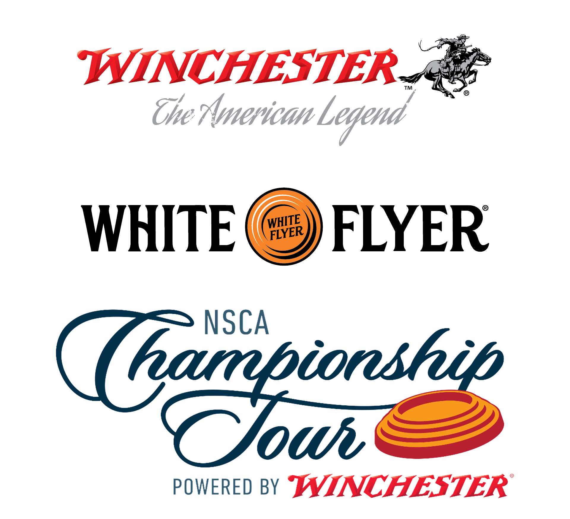 Logos for Winchester Ammunition, White Flyer Targets and the National Sporting Clays Association for the 2026 NSCA Championship Tour sponsorship