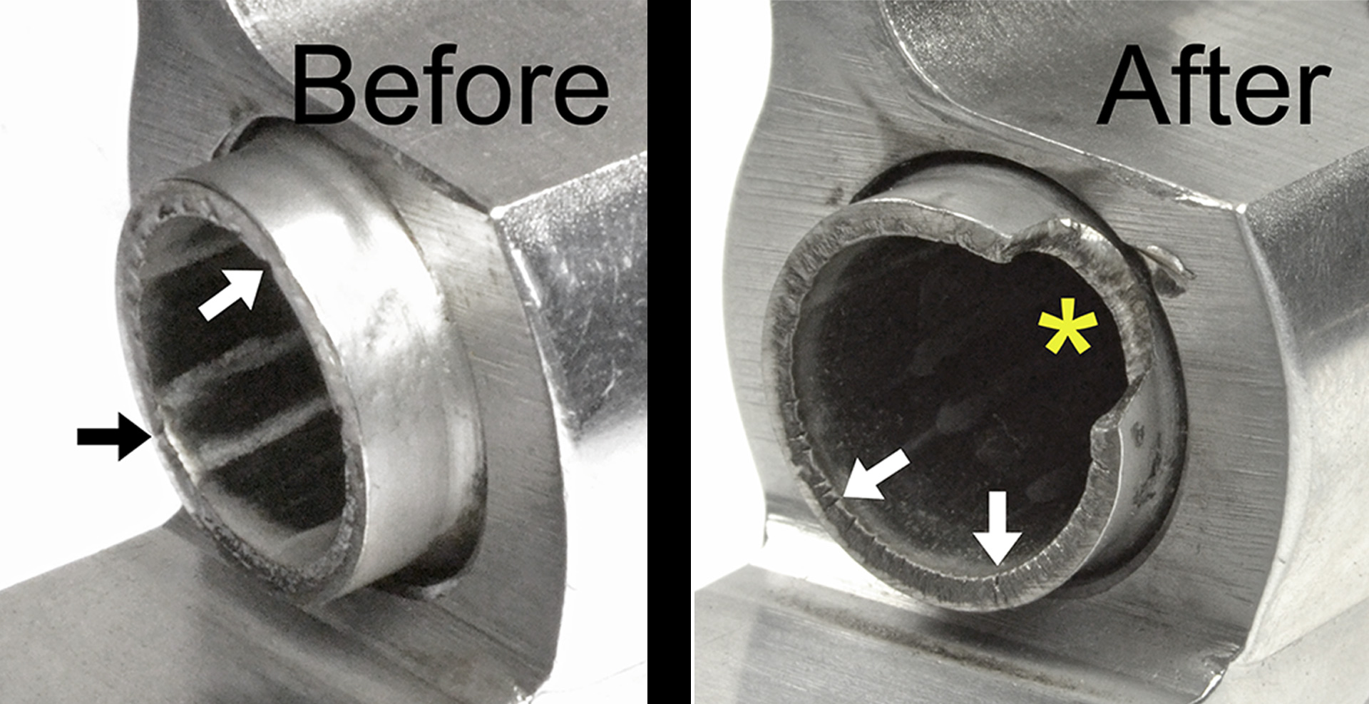 Forcing cone failure, before and after