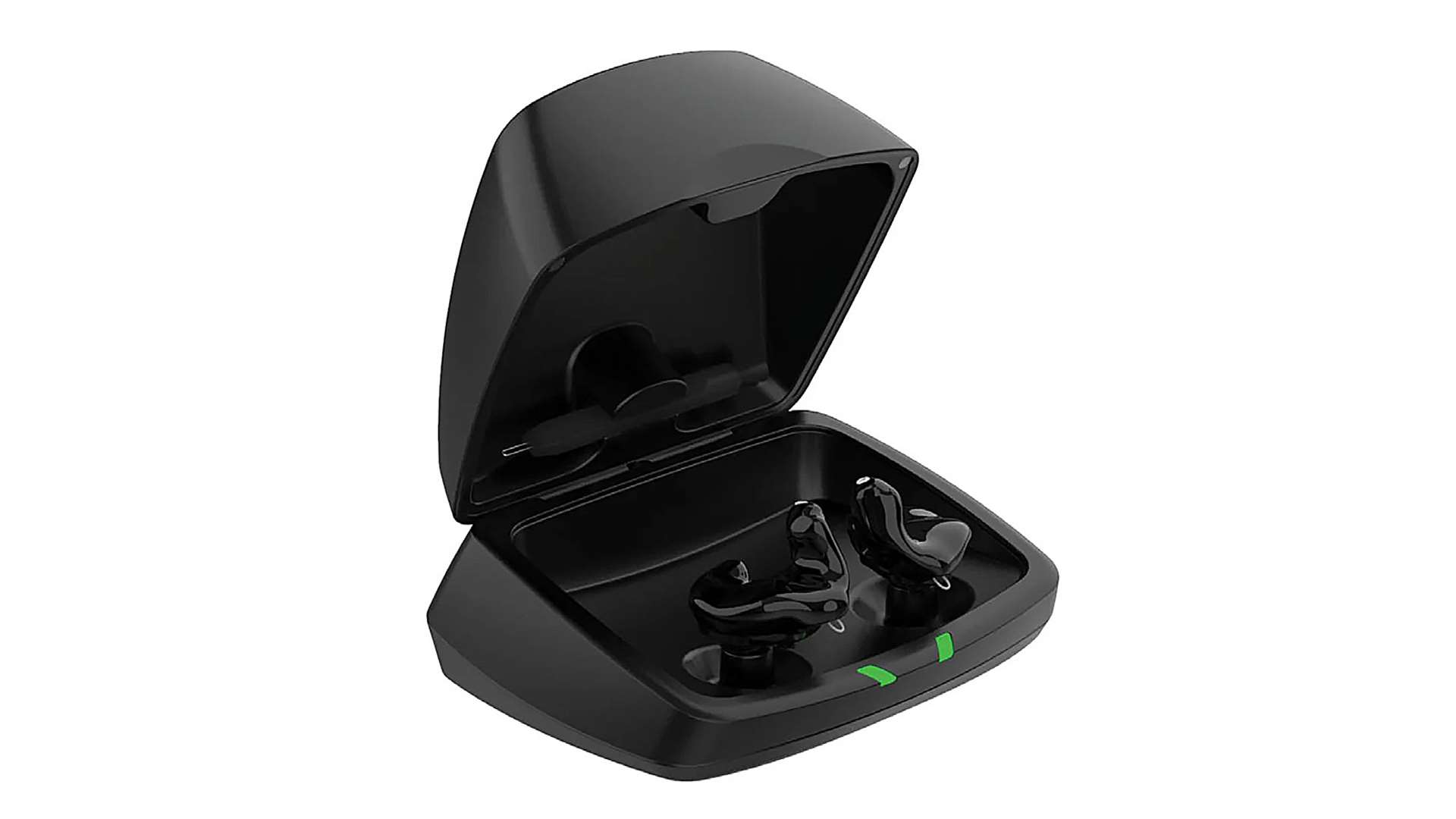 SoundGear Phantom electronic earplugs in their open charging case