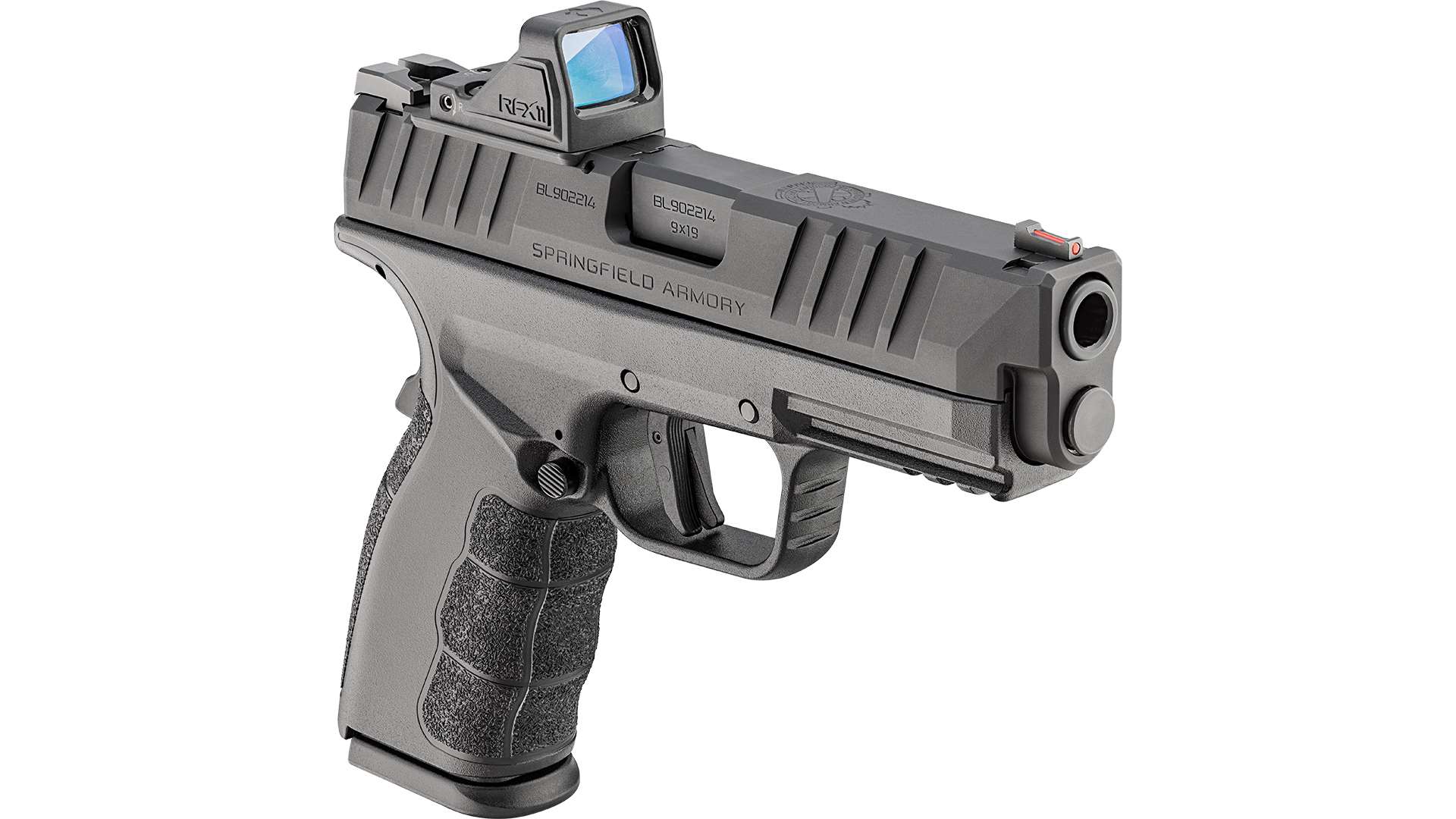 Springfield Armory XD Mod.4 OSP 9mm pistol right side profile showing optics-ready slide flat-face trigger and black polymer frame